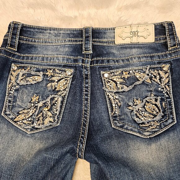 Miss Me Women's Blue Embroidery Distressed Mid Rise Ankle Skinny Jeans Size 26 - Picture 9 of 12